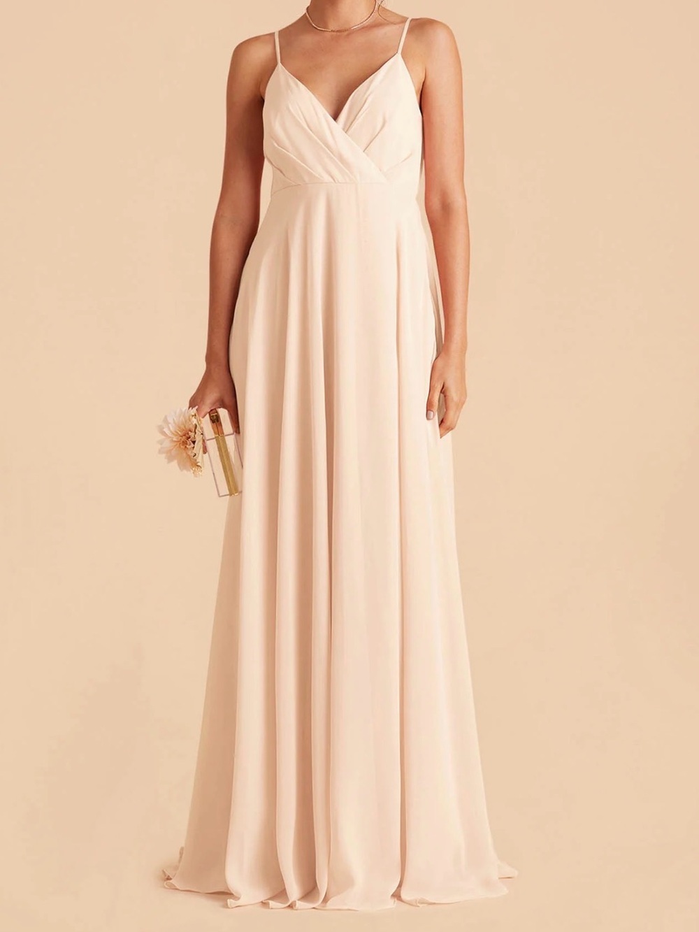 Birdy Grey Soft Blush Chiffon Maxi Dress with Spaghetti Straps in Champagne